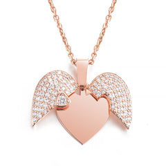 Personalized Women Chain Necklace Custom Engraved Heart Name Openable Heart Crystal Wings Pendant Neklace Valentine Day Gift