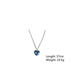 Blue Heart Crystal Necklace Long Chain Pendant Necklace