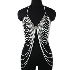 Sexy Women&#39;s Pearl Body Chains Bra Shawl Fashion Adjustable Size Shoulder Necklaces Tops Chain Wedding Dress Pearls Body Jewelry