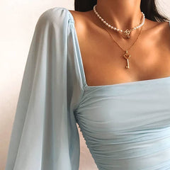 High Waist Long-Sleeve Sheath Mini Dress