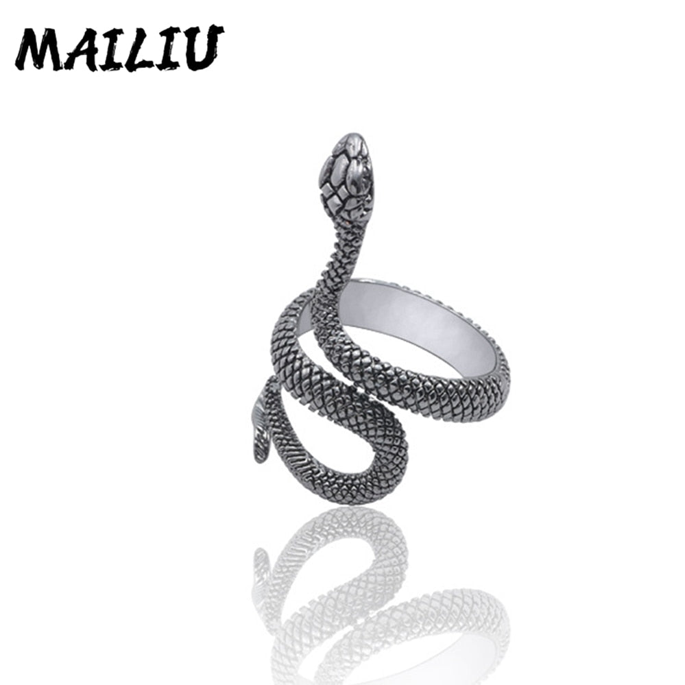 Rattlesnake Ring Vintage Silver Plated Snake Ring Motorcycle Party Punk Domineering Ring Women Men Ring Cool Hip Hop Jewelry