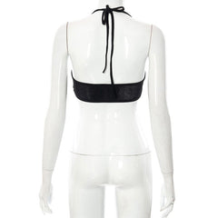 BOOFEENAA Sexy Black Crop Top Summer Clothes for Women Irregular Rhinestone O Ring Bralette Halter Top Camisole C85-AH10