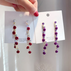 South Korea web celebrity super fairy temperament elegant Hyun fashion fashion earrings delicate purple flowers rose earrings