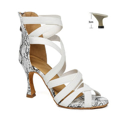 DKZSYIM Snakeskin Latin Dance Shoes Ladies/Girls Ballroom High Top Tango/Salsa Dance Shoes Zipper Fashion Dance Sandal High Heel