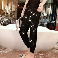 rhinestone Casual Pants Women Fashion