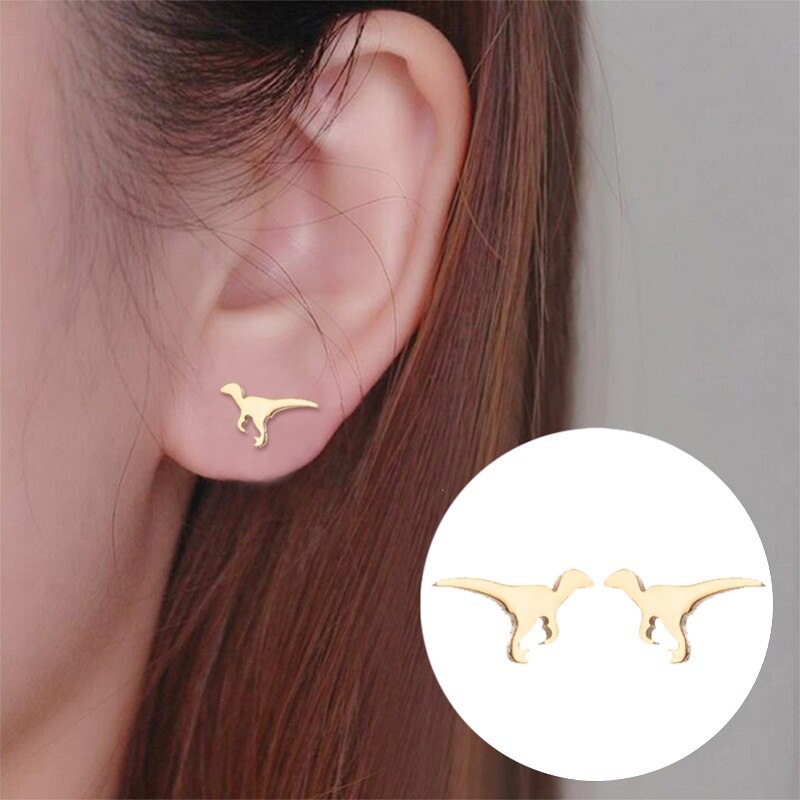 Jisensp Punk Dragon Stainless Steel Earring Trendy Small Dinosaur Stud Earrings Fashion Jewelry for Women Men Christmas Gift