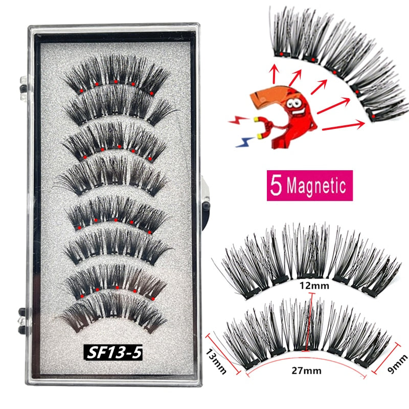 2 Pairs 3D Natural Magnetic Eyelashes ,With 5 Magnetic Lashes Handmade Reusable Magnetic False Eyelashes