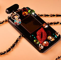 Diamond Crystal Cute Pearl Perfume Bottle Shaped Chain Handbag Case Cover for iPhone