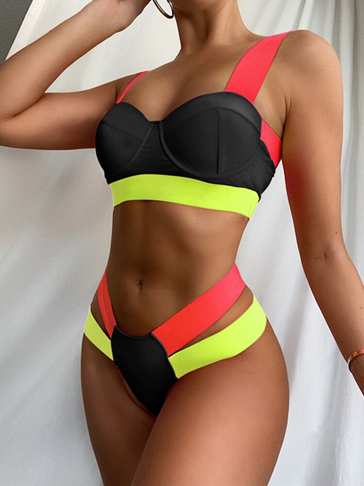 Tengweng Black Mesh Bikini 2022 Bandeau Sexy High Waist Swimwear Female 2 Pieces Set Swimsuit Bathing Suit Women Bathers Beach