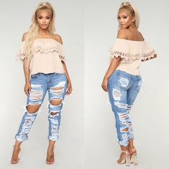 New Boyfriend jeans Fashion summer ripped jeans for women Street hipster denim long pants S-2XL drop shipping