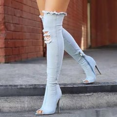 Boots High Heels Peep Toe Over The Knee Boots Tight High Stiletto