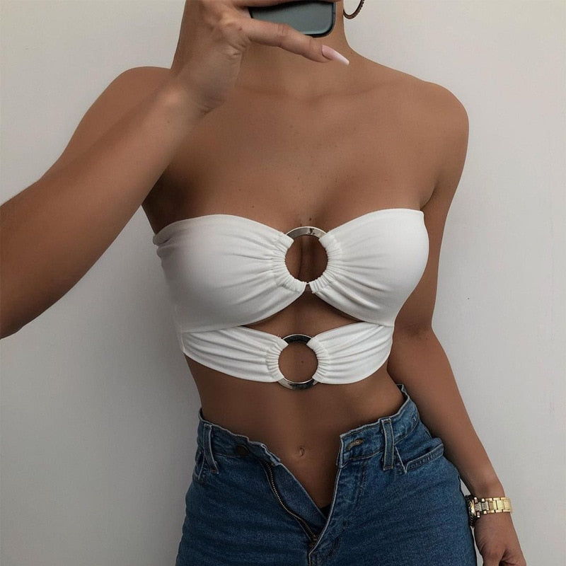 Strapless Rings Cut Out Crop Top