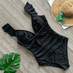 New Ruffle One Piece Swimsuit Deep-V Bathing Suit