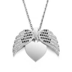 Personalized Women Chain Necklace Custom Engraved Heart Name Openable Heart Crystal Wings Pendant Neklace Valentine Day Gift