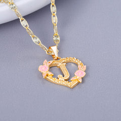 GOLD PLATED CUSTOMIZED HEART FLOWER INITIAL LETTER PENDANT ROSE GOLD HEART INITIAL LETTER RING