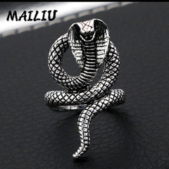 Rattlesnake Ring Vintage Silver Plated Snake Ring Motorcycle Party Punk Domineering Ring Women Men Ring Cool Hip Hop Jewelry