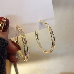 Golden Round Crystal Hoop Earrings Geometric Rhinestones Earrings