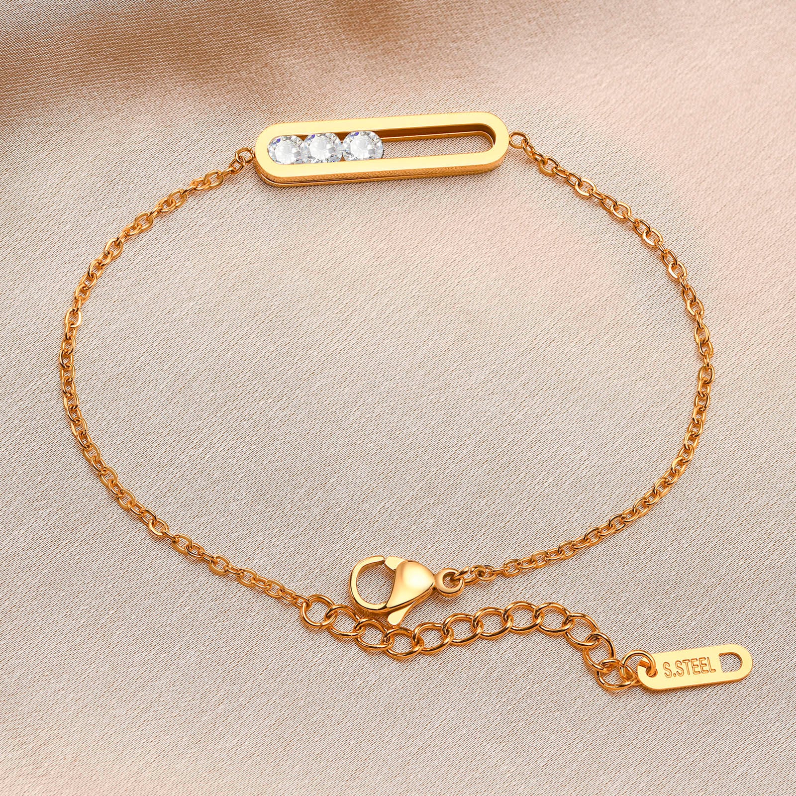 Stainless Steel Thin Chain Link Minimalist Charm Bracelet
