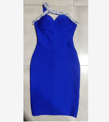One Shoulder Sparkly Beading Rayon Bandage Elegant Dress