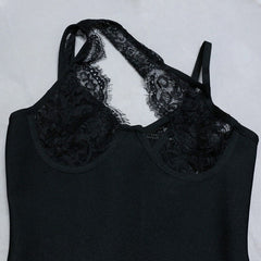 Evening Party Lace Maxi Bandage Dress Summer Spaghetti Strap High Split Sheath Long Dresses Black Sexy Backless Women Vestidos