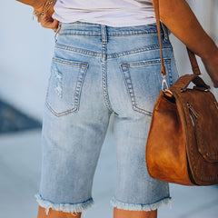 2022 New Cycling Denim Shorts Woman Fashion Tassel Tight Five-Point Shorts Washed Sexy Female Summer Thin Short Jeans
