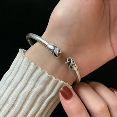 Handmade Vintage Silver Bracelet with Rose Design