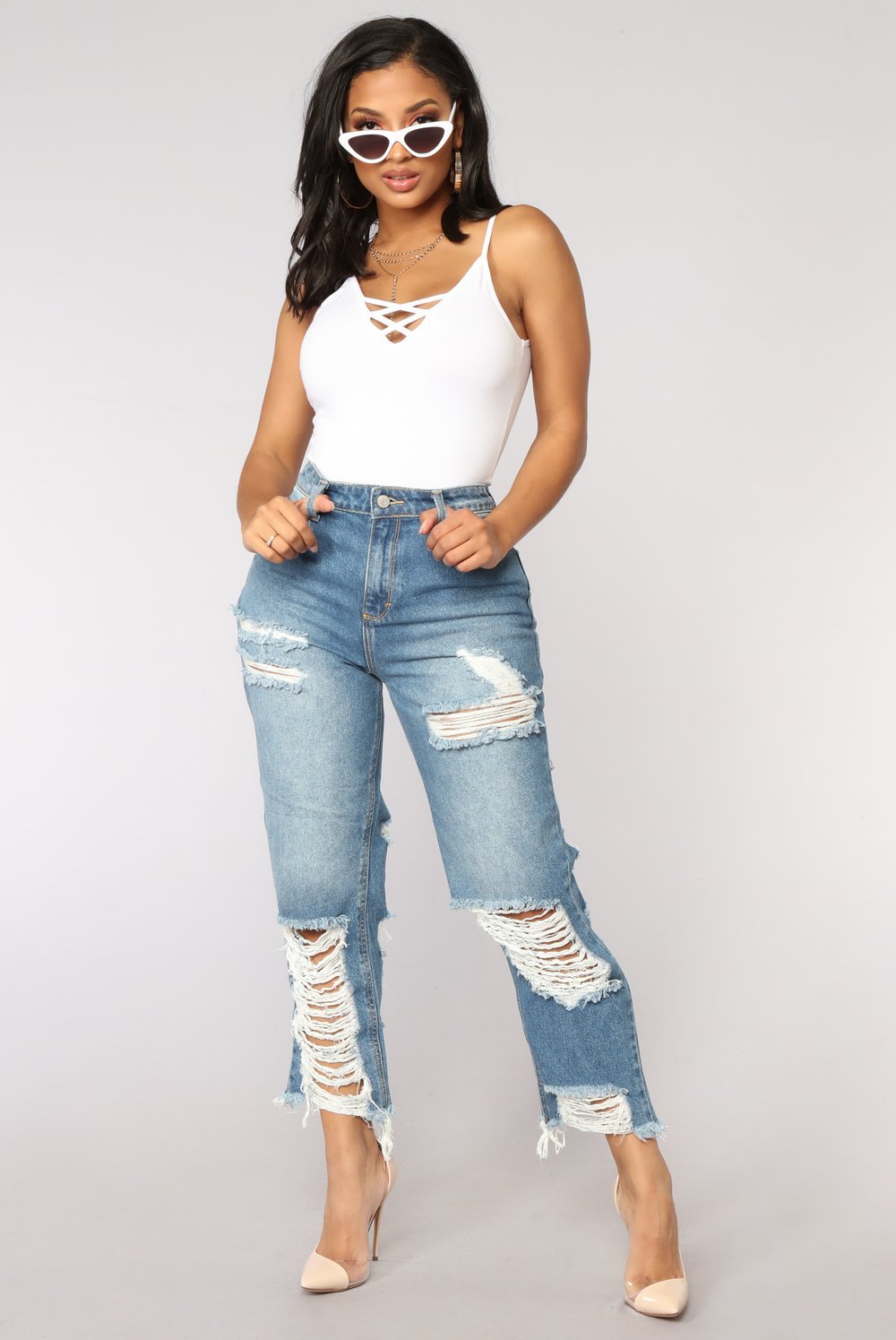 Fashion Denim Flare Pants Women High Waist Retro Ripped Jeans Wide Leg Trousers Lady Casual Bell-Bottoms Flare Pant Tassel Jeans