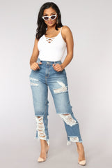 Fashion Denim Flare Pants Women High Waist Retro Ripped Jeans Wide Leg Trousers Lady Casual Bell-Bottoms Flare Pant Tassel Jeans