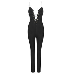 New Style Spaghetti Strap Bandage Jumpsuits For Women Sleeveless V Neck Bodycon Outfits Summer Knit Party Clubwear Rompers