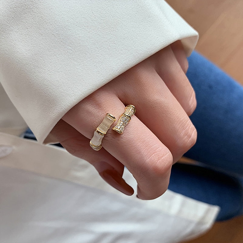 Opals Bamboo Shape Gold Colour Adjustable Rings