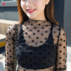 Mesh Sheer T-Shirts Long Sleeve Blouses  Transparent Tops