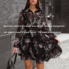 Floral Print Chiffon Shirt Dress mini dress