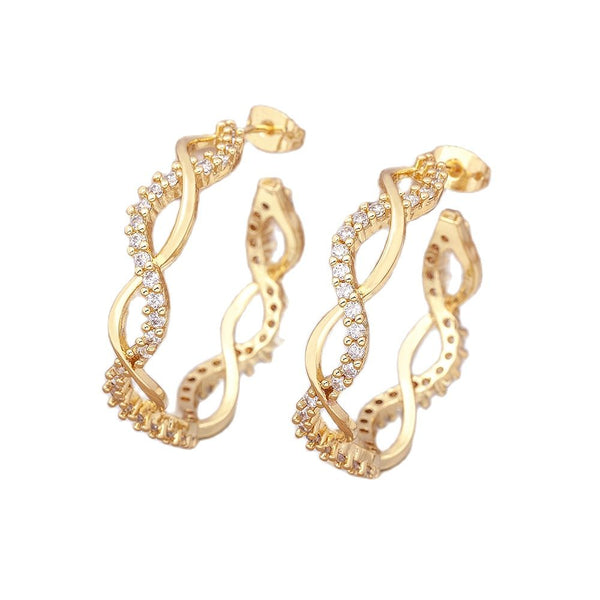 Hot Sale New Design Copper  Zircon Crystal Big Hoops Gold Color Drop Earrings for Women Twist Fashion Party Birthday Jewelry