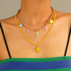 Lost Lady New Fashion Letter Rice Bead Multilayer Ladies Necklace Same Model Birthday Gift Alloy Jewelry Wholesale Direct Sales