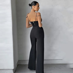 White Wide Leg Jumpsuit Sexy Hollow Lace-up Slim Jumpsuits