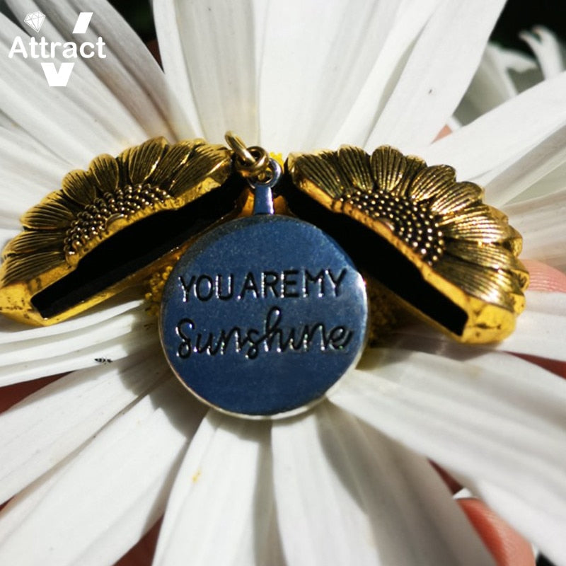 You Are My Sunshine Open Locket Sunflower Pendant Necklace  Boho Jewelry Friendship Gifts Bff Letter Necklace Collier