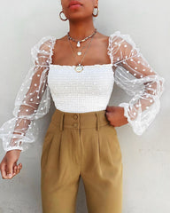 Mesh Sheer Blouse Chiffon See-through Long Sleeve Top Shirt Blouse