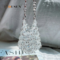 Women&#39;s evening Crystal clutch Beading Shoulder Bag Elegant Mini Hand-woven Clear HandBag Fashion Chains Wedding Crossbody Bags