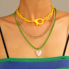 Lost Lady New Fashion Letter Rice Bead Multilayer Ladies Necklace Same Model Birthday Gift Alloy Jewelry Wholesale Direct Sales