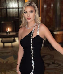 Diamond One Shoulder Black Bandage Dress