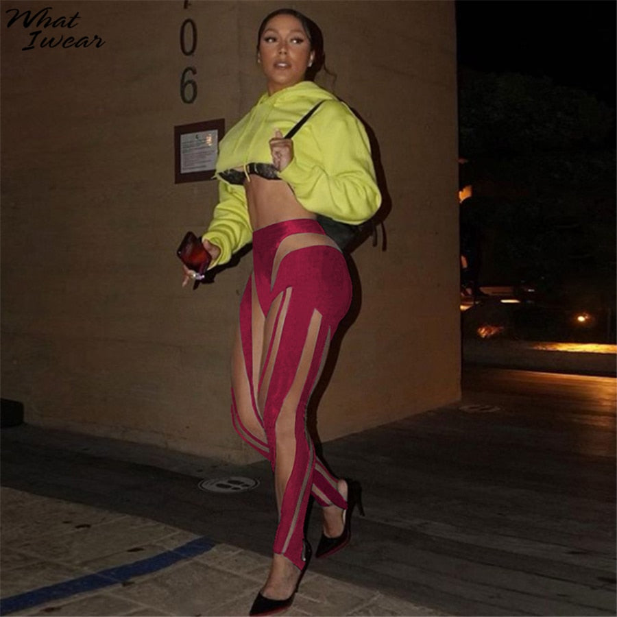 Whatiwear Y2K Women High Waist Patchwork Casual Skinny Stretch Trousers 2021 New Fashion Club Streetwear Female Leggings Pant
