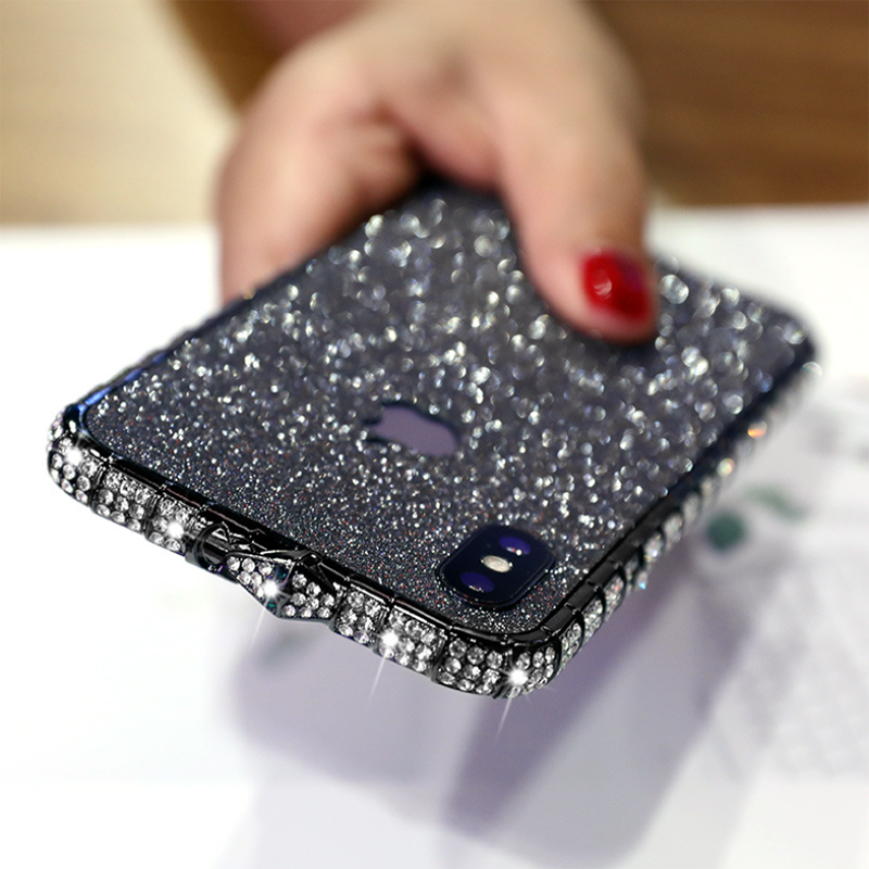 Rhinestone Metal Bumper Glitter Back Cover For iPhone