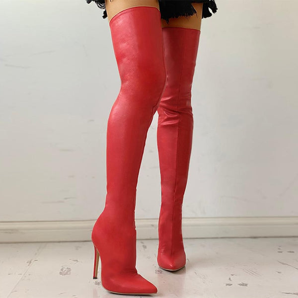 Black Sexy Over The Knee Boots Women High Heels Shoes Ladies Thigh High Boots Spring Leather Long Boots Female Shoe Plus Size 43