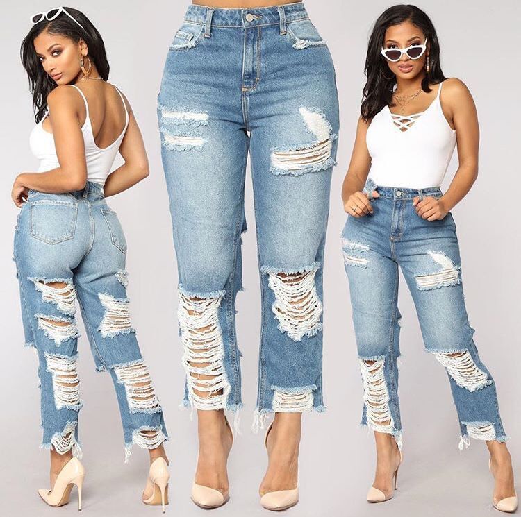 Fashion Denim Flare Pants Women High Waist Retro Ripped Jeans Wide Leg Trousers Lady Casual Bell-Bottoms Flare Pant Tassel Jeans