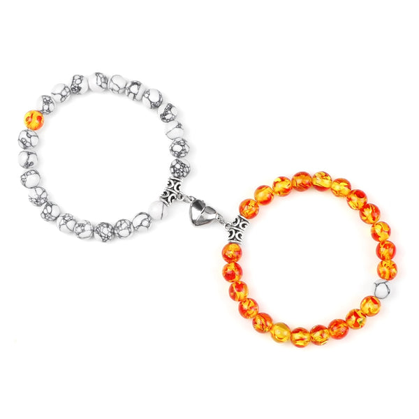 Amora Magnetic Heart Natural Stone Bracelet Set