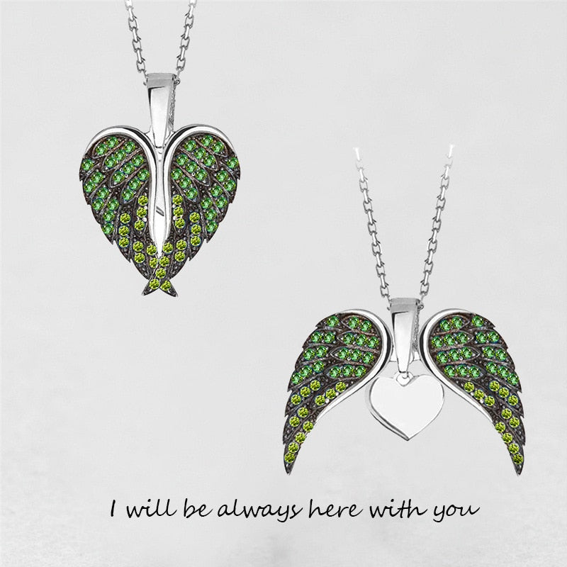 Luxury Custom Name Necklace for Women Crystal Angel Wing Pendant Necklace Heart Love Gift