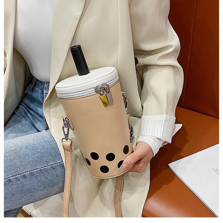 Cute Milk Tea Women&#39;s Shoulder Crossbody Bag Drink Cup Design Ladies Autumn Winter Cartoon Printing Pu Leather Messenger Bags