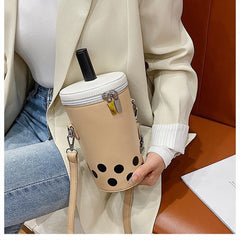 Cute Milk Tea Women&#39;s Shoulder Crossbody Bag Drink Cup Design Ladies Autumn Winter Cartoon Printing Pu Leather Messenger Bags