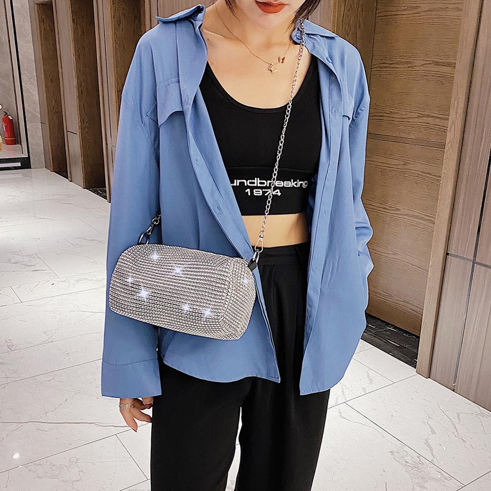Fashion Rhinestone Crossbody Bag Classic Texture Creative Delicate Chic Women Shiny Chain Evening Clutch Shoulder Pouch