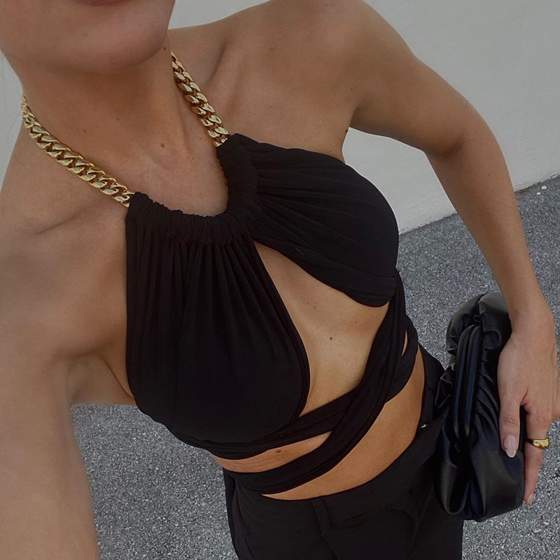 Bandage Sexy Chain Halter Crop Top